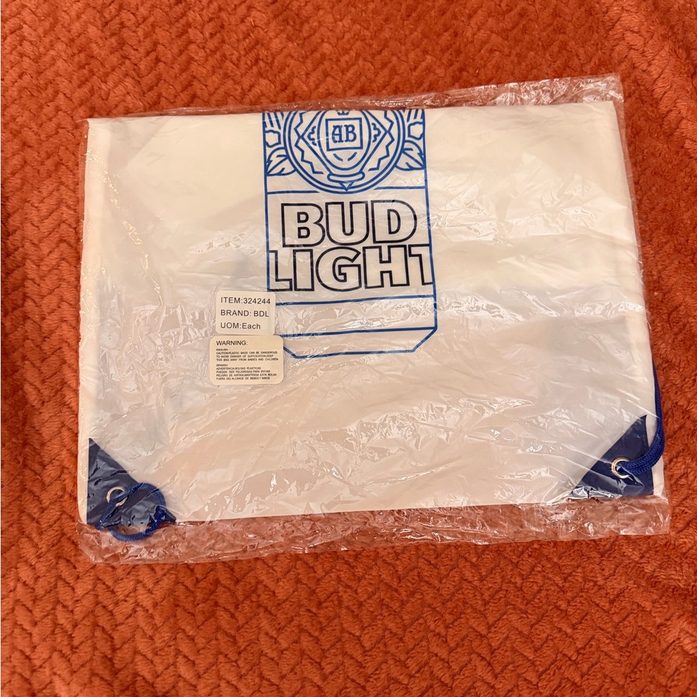 Bud Light White and Blue draw string back pack